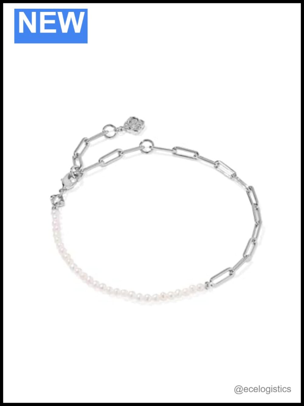 Rhodium Plated Brass Half Paperclip Chain Freshwater Pearl Bracelet